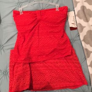 Red Tankini Skirt Swimsuit